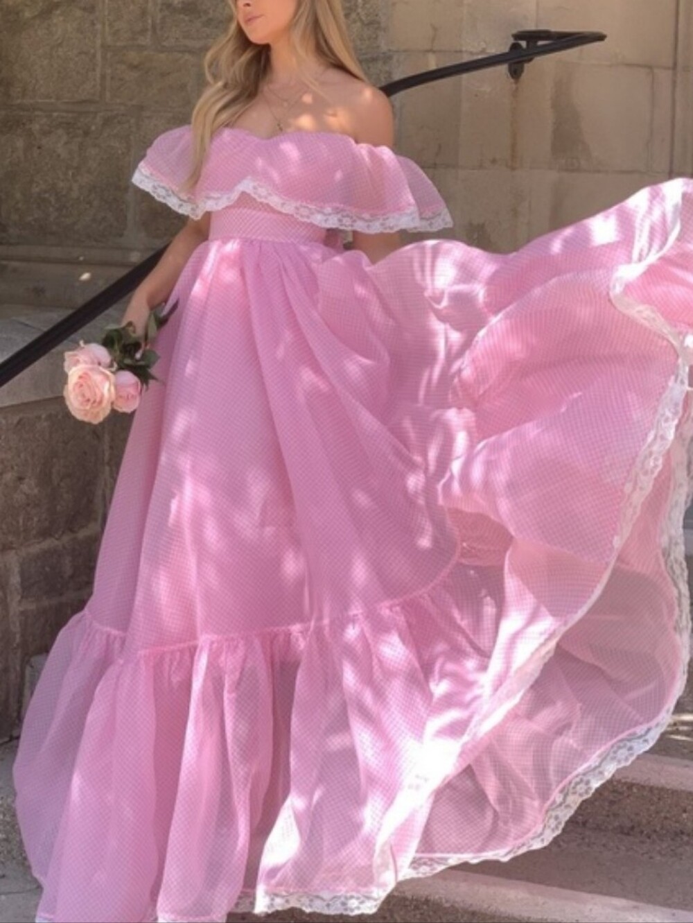 Selkie Pink Ice Cream Gingham Organza Romance Novel Gown